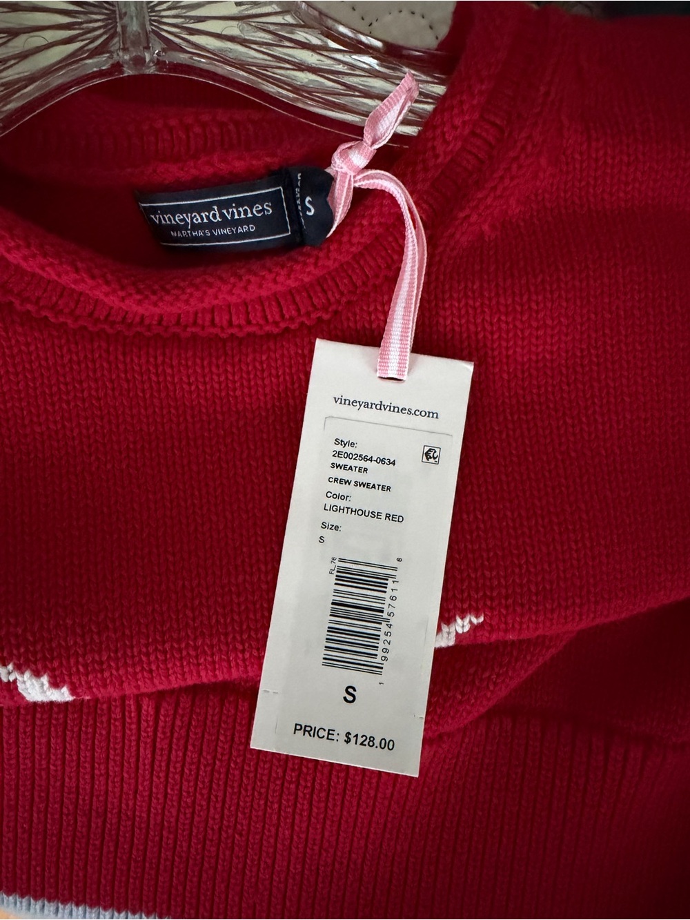 Vineyard Vines Red Crewneck Sweater with White Lobster Motif - Picture 4 of 6